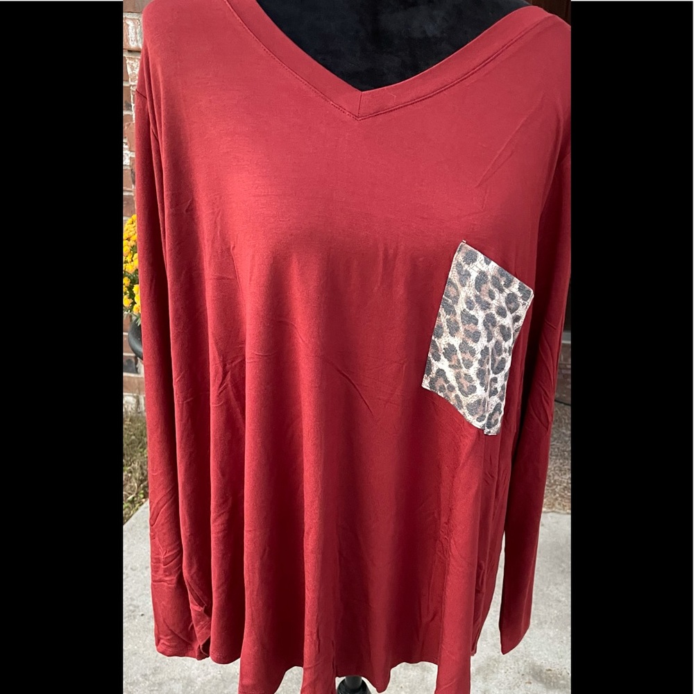 Leopard V-Neck Long Sleeve Top Size 3X